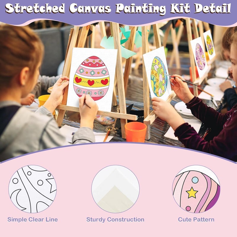 Anseal 12 Packs Pre Drawn Canvas to Paint, 5" X 7" Easter Eggs Pre Printed Canvas for Kids, Pre Stretched Canvas Outline Painting Boards for Beginners, Students, Party Favor - Image 3